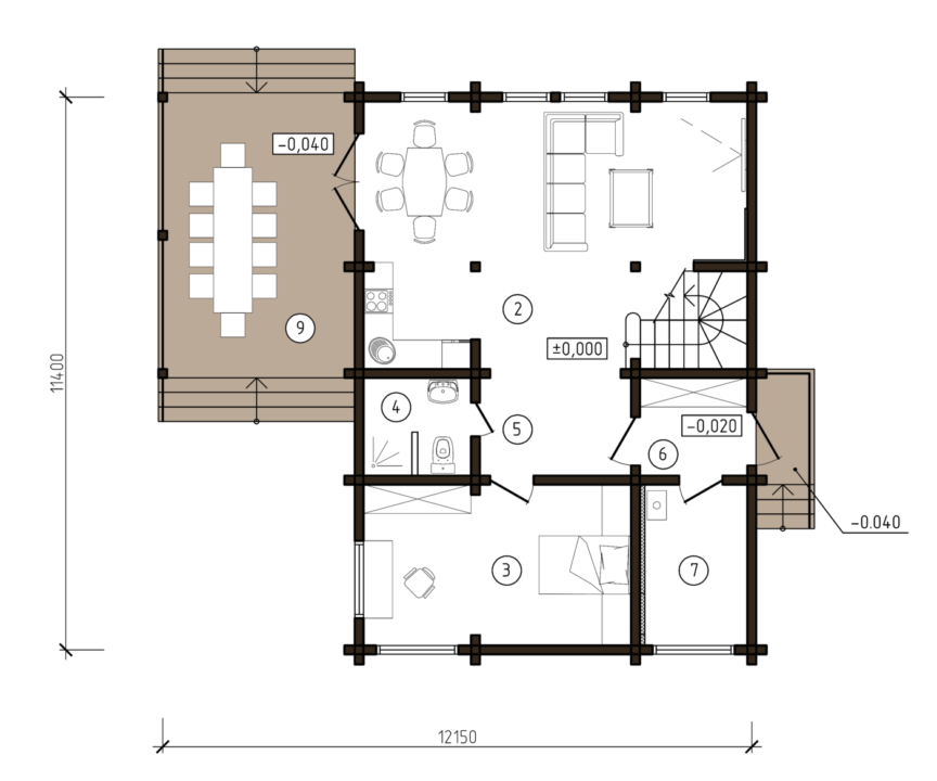 Plano casa de Madera de 2 pisos piso 1