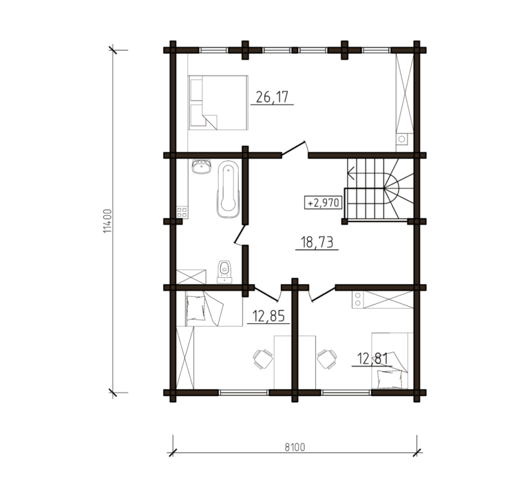 Plano casa de Madera de 2 pisos piso 2