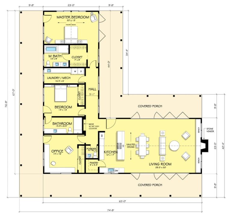 Plano casa en forma de L pequeña