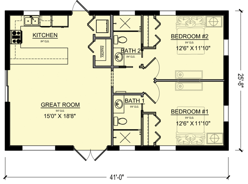 Plano casa rectangular 2 habitaciones