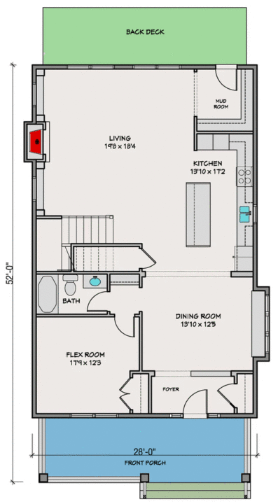 Plano casa rectangular 3 habitaciones