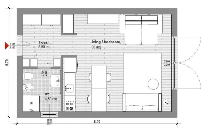 Plano de casa de 40 metros cuadrados BIM