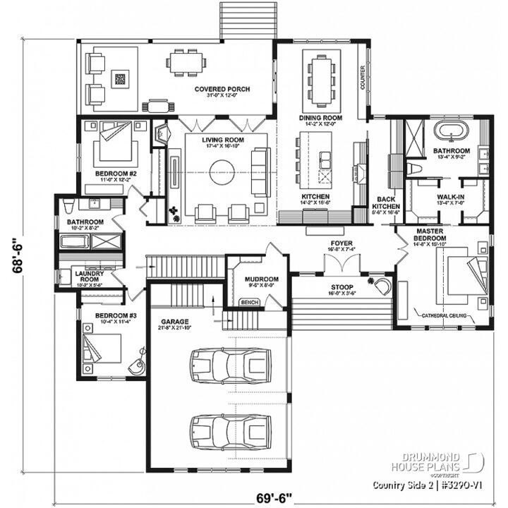 Planos de casas de campo en forma de L