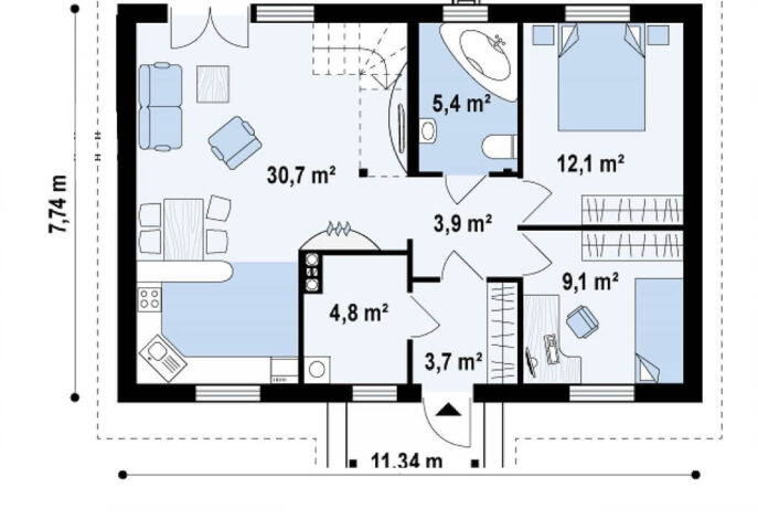 plano casa de 100 metros cuadrados