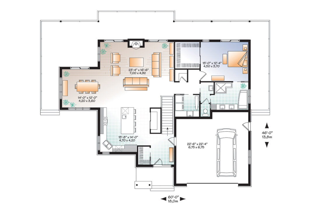 Plano 1 - Plano de casa de 4 habitaciones moderna