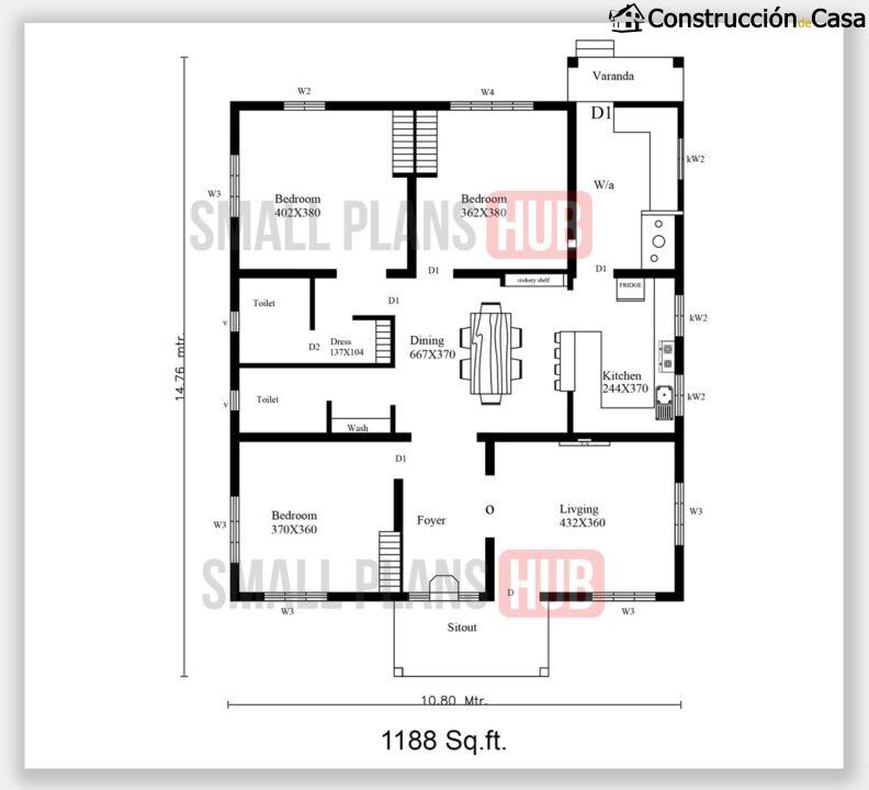 Plano 2 - Plano de casa de 3 habitaciones