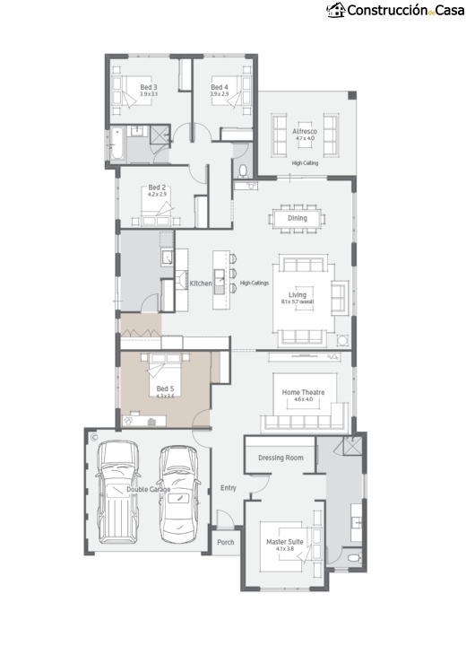 Plano de casa de 5 habitaciones Plano 2